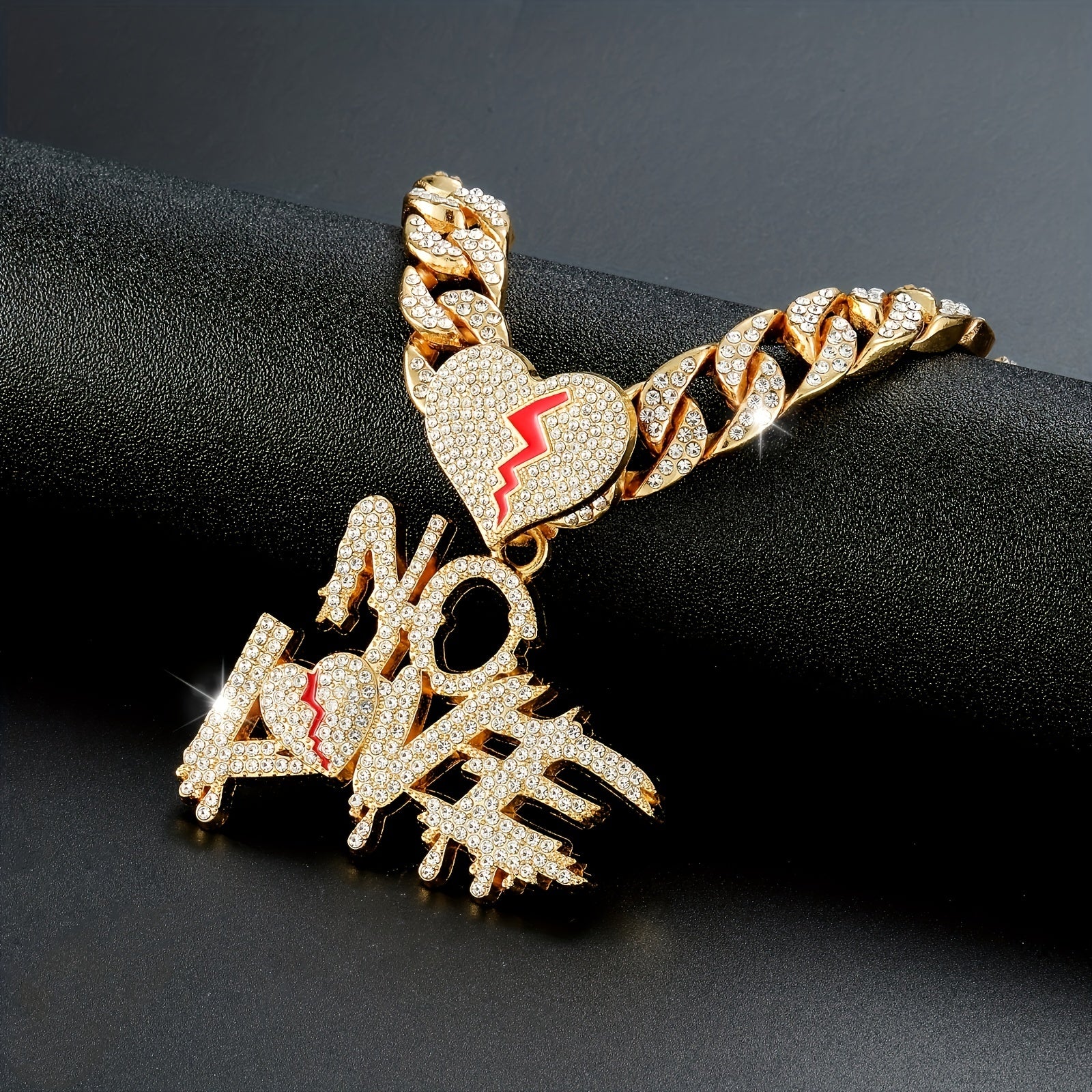 Silver Cuban Link Pendant Chain with Rhinestones