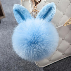 Rabbit Ears Fur Ball Bag Charms Golden Keyring Pom Pom Fluffy Fur Ball Keychain