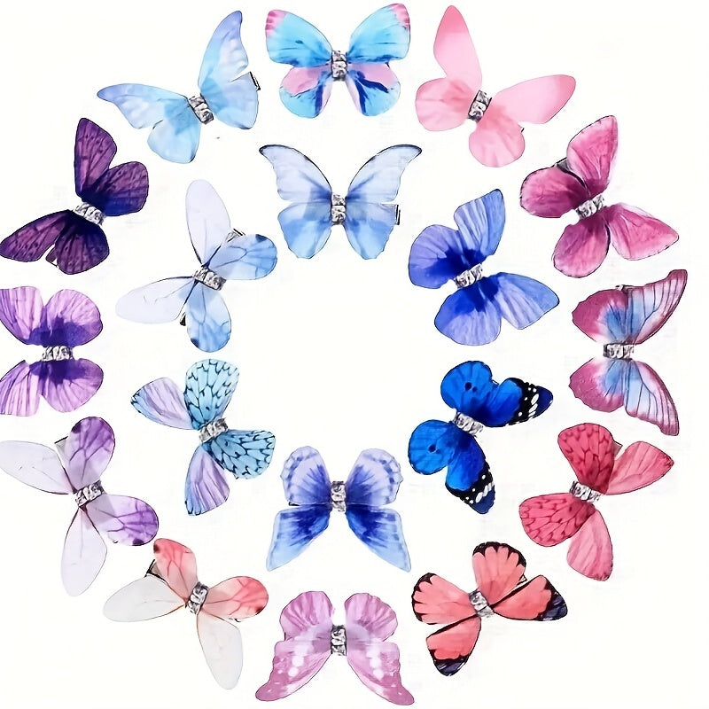 12pcs Butterfly Hair Clip Y2K Silky Colorful Clip For Side Hair Bang Braids