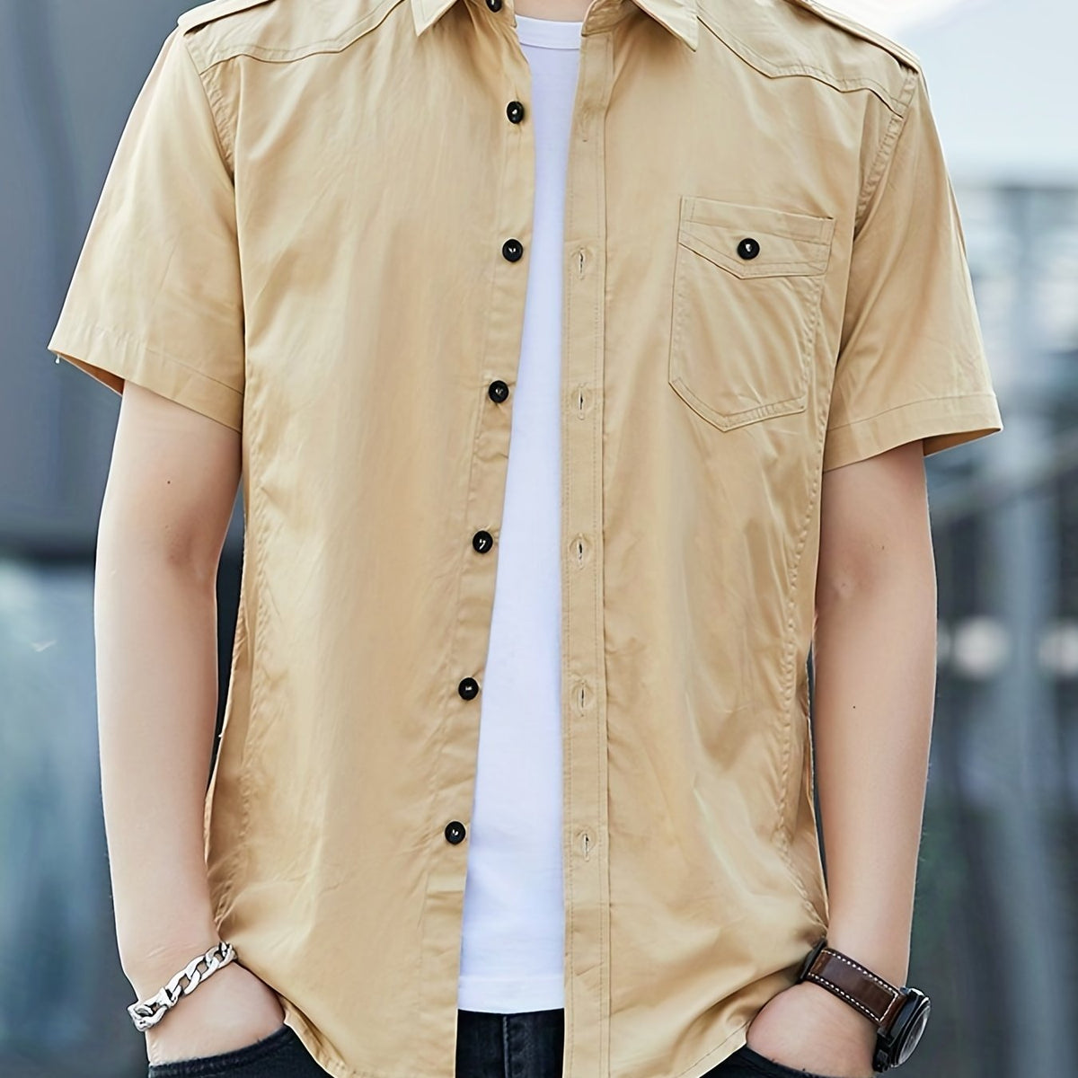 Men's Chest Pocket Short Sleeve Shirt Casual Comfy Shirt For Summer