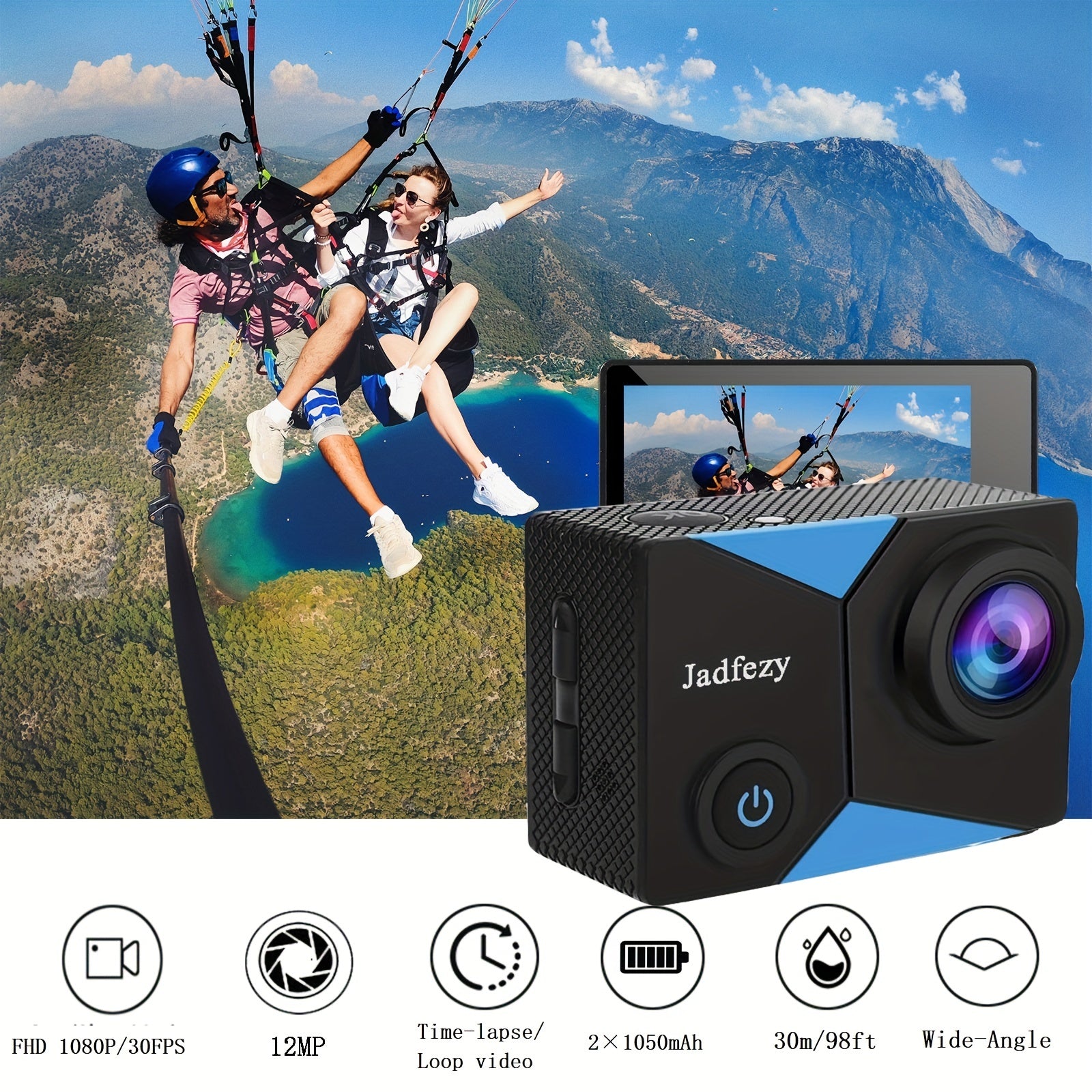 FHD Action Camera 1080P 30M Waterproof 12MP with Accessories Kit
