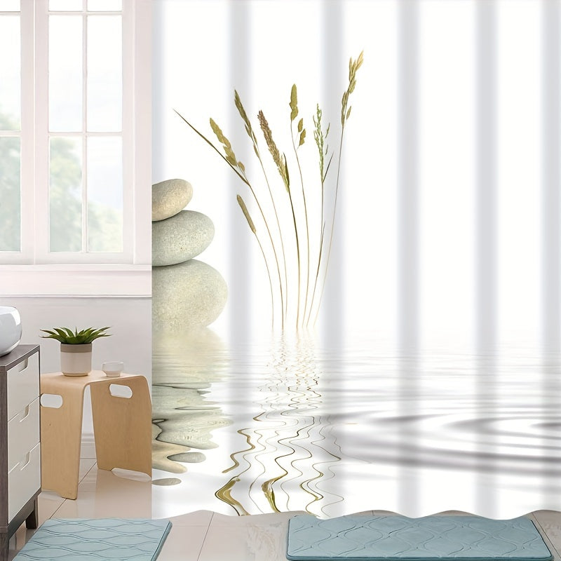 4pcs Stone Print Shower Curtain Set