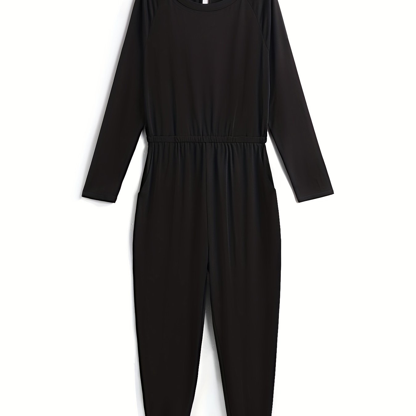 Solid Cinched Waist Jumpsuit Casual Long Sleeve Jumpsuit For Spring & Fall