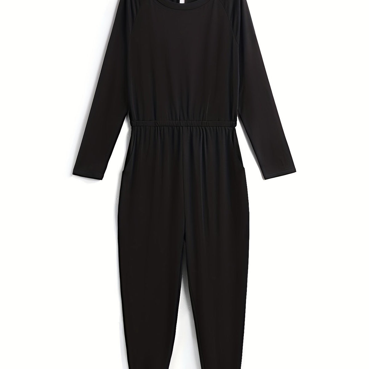Solid Cinched Waist Jumpsuit Casual Long Sleeve Jumpsuit For Spring & Fall