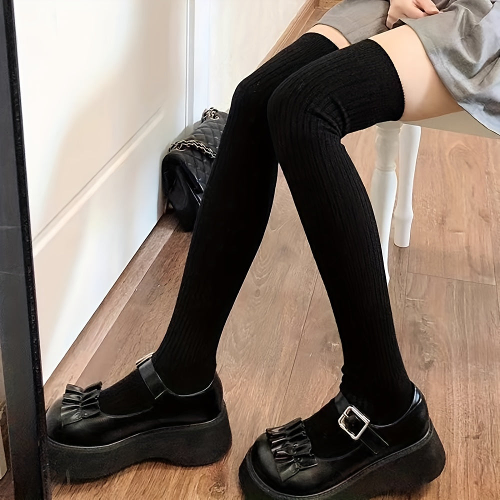 Ribbed Thigh High Socks Comfy Over The Knee Stockings