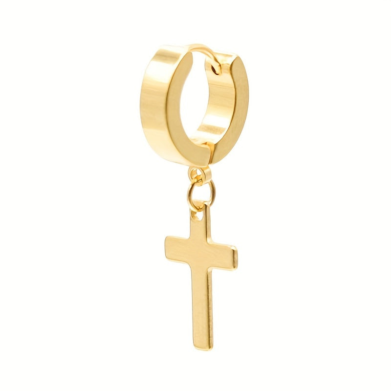 Stainless Steel Cross Drop Earrings