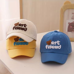 Kids Sunshade Baseball Cap w/ Bear Embroidery, Adjustable, Outdoor Activity