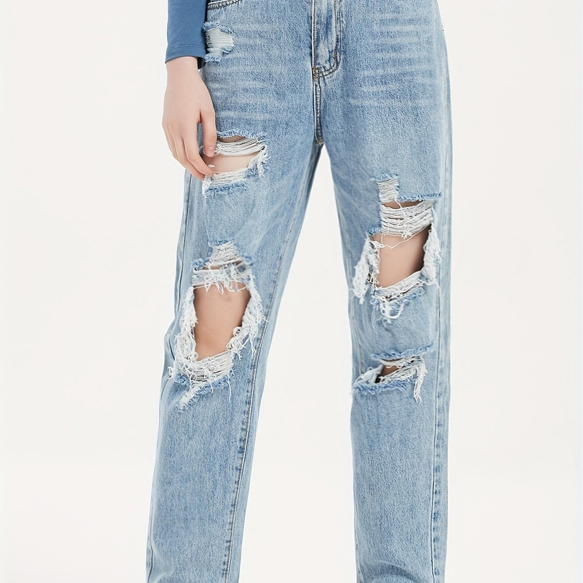 High Waist Ripped Straight Jeans Baggy Denim Pants