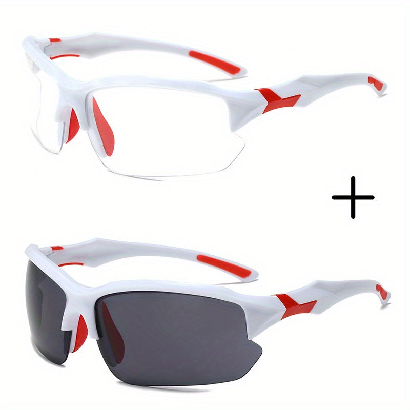 2pcs Men's Casual Goggles Transparent Lens Sports Sunglasses UV400