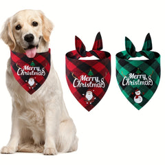 Christmas Pet Triangle Scarf Plaid Dog Saliva Towel Santa Claus Letter Graphic