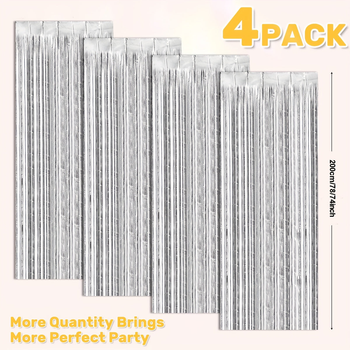 4pcs Silvery Foil Fringe Backdrop Curtains For Party Decorations