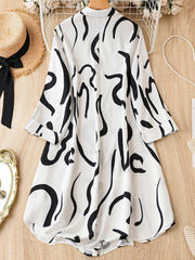  Graffiti Print Roll Up Sleeve Shirt Dress