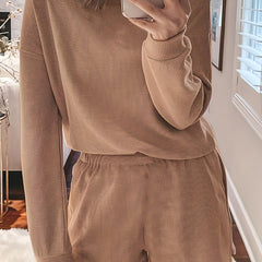 Women's Plus Waffle Knit Long Sleeve Top & Shorts Set