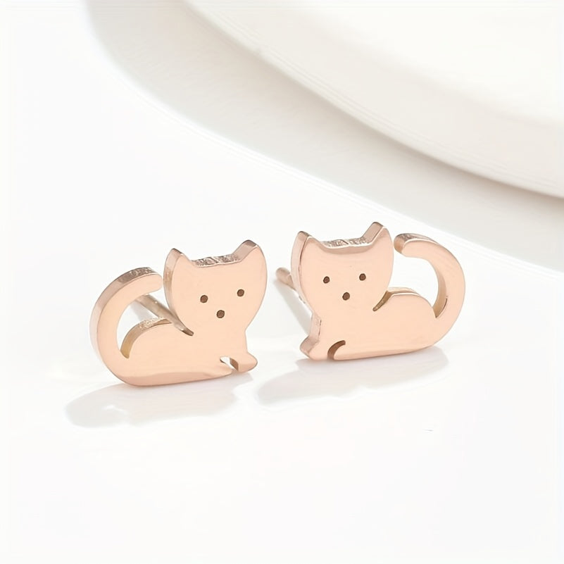 2pcs Men's Stainless Steel Cat Earrings