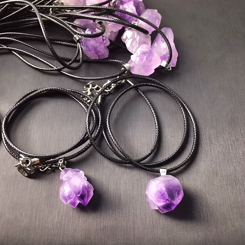 Men's Amethyst Pendant Necklace DIY Raw Stone Jewelry