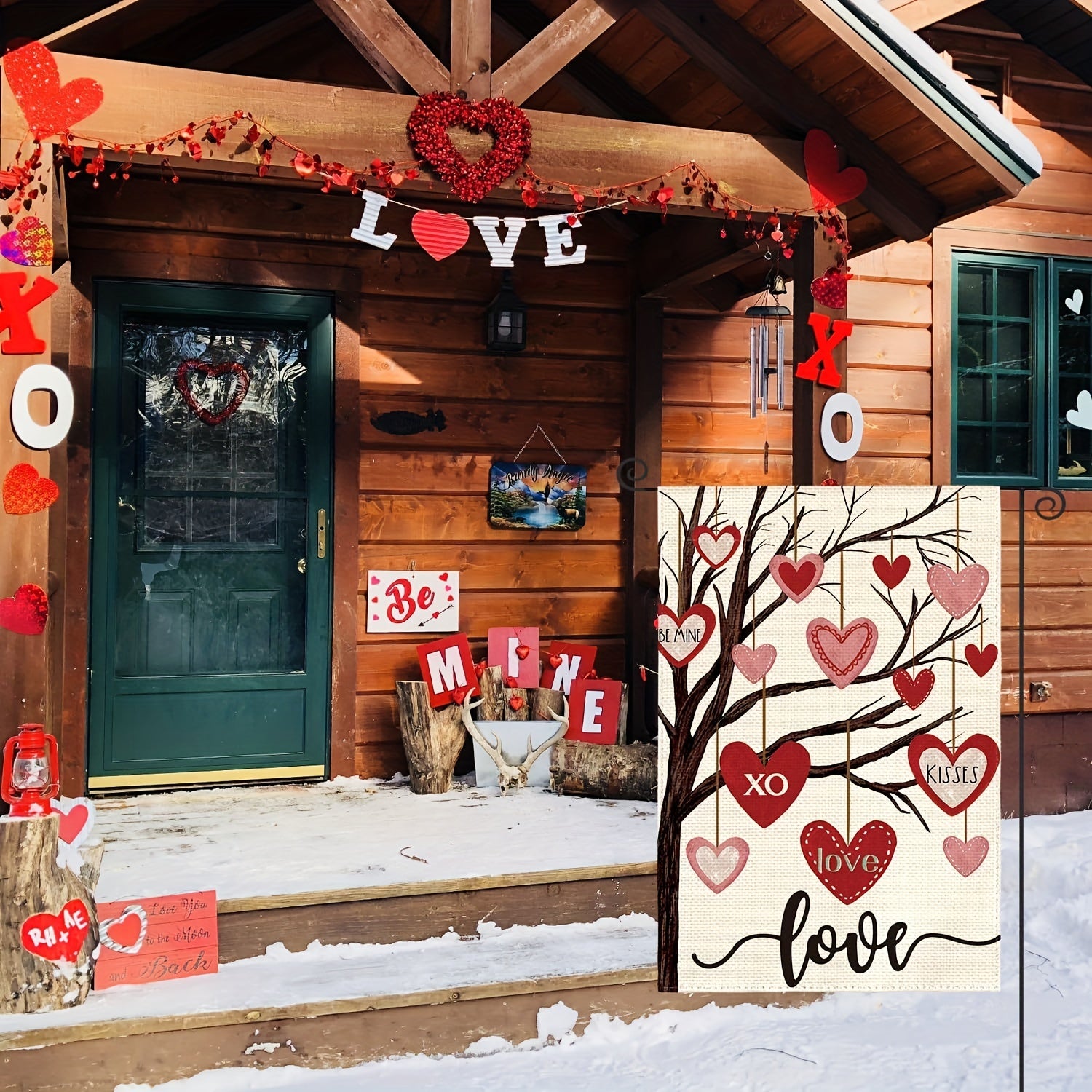 Valentines Garden Flag Love Heart Tree Anniversary Wedding