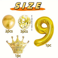 7pcs Metallic Birthday Number Balloon Set Gold Number 0-9 Sequin Balloons