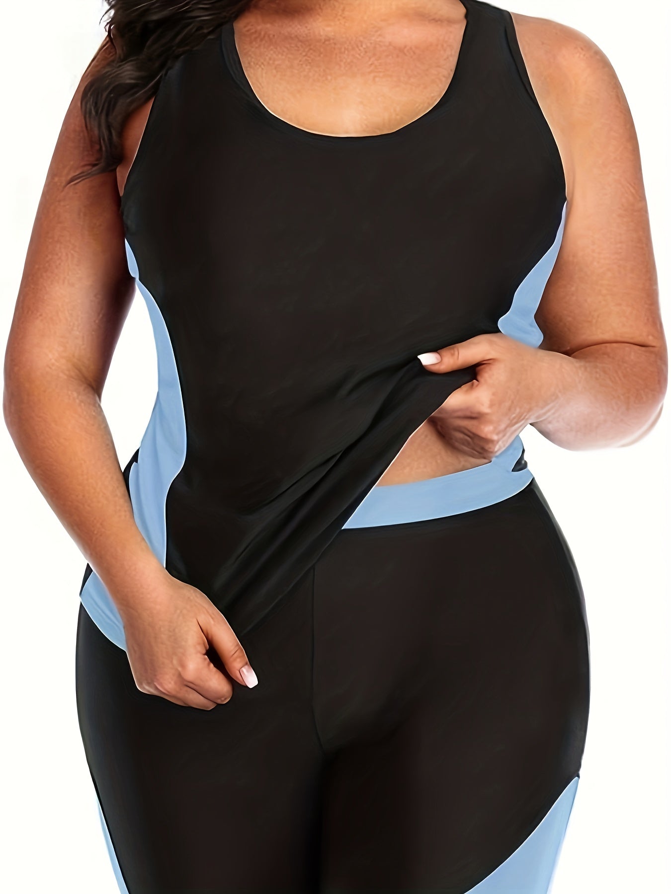  Striped Tankini Set Women's Sporty Racer Back Top & Shorts Swimsuit