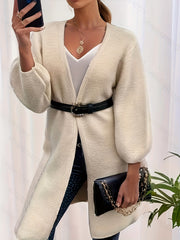  Solid Long Sleeve Open Front Split Sweater Cardigan