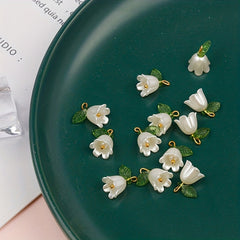 Pearly Bell Orchid Pendant Leaf Flower for DIY Jewelry Accessories