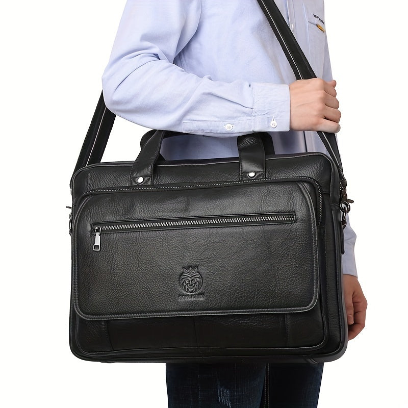 SCHLATUM Cowhide Leather Briefcase Business Handbag Computer Bag