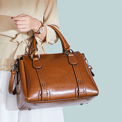 Retro Style Vegan Leather Tote Bag Crossbody Satchel Purse