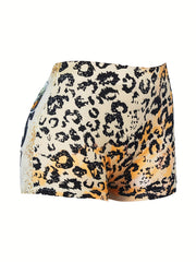  Women's Leopard & Slogan Print High Rise Shorts