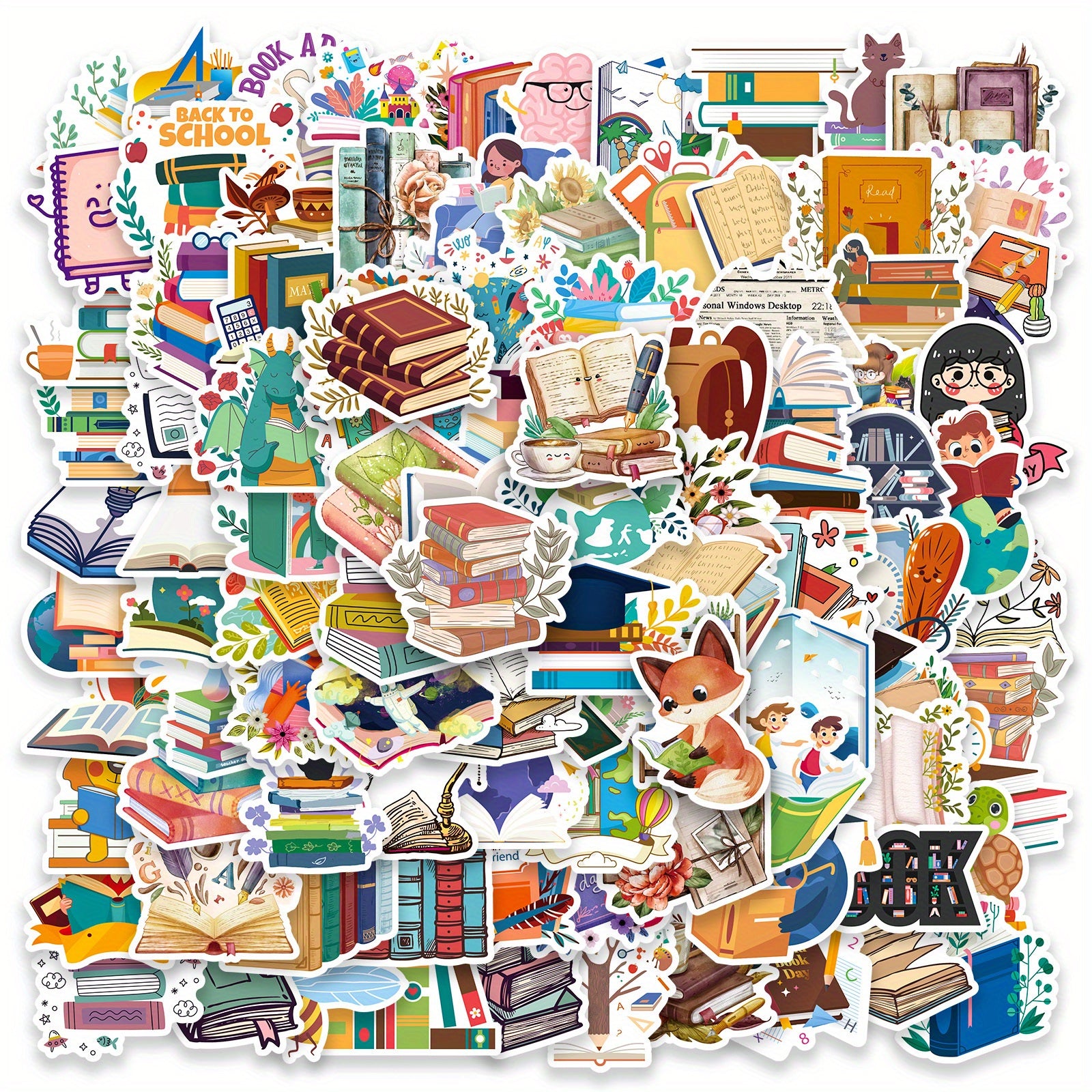 100pcs Book Reading Series Mixed Stickers for Car Luggage Stationery Water Cup