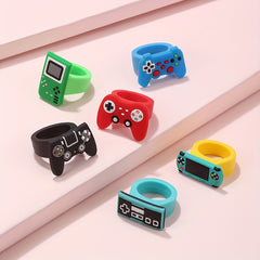 6pcs Cartoon Game Ring Soft Plastic Rings for Party Gathering