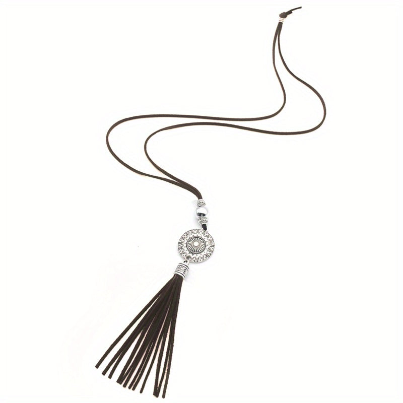 Boho Velvet Faux Leather Tassel Necklace