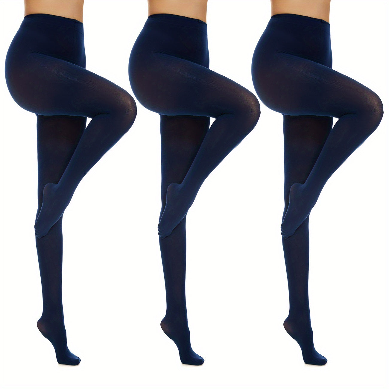 3 Pairs Opaque Solid Tights High Waist Footed Pantyhose Women's Stockings