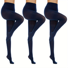 3 Pairs Opaque Solid Tights High Waist Footed Pantyhose Women's Stockings