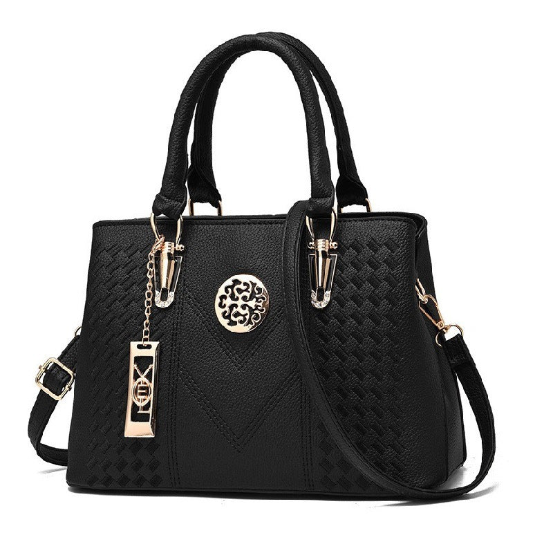 Strip Embroidery Satchel Bag Metal Decor Double Handle Bag