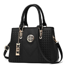 Strip Embroidery Satchel Bag Metal Decor Double Handle Bag