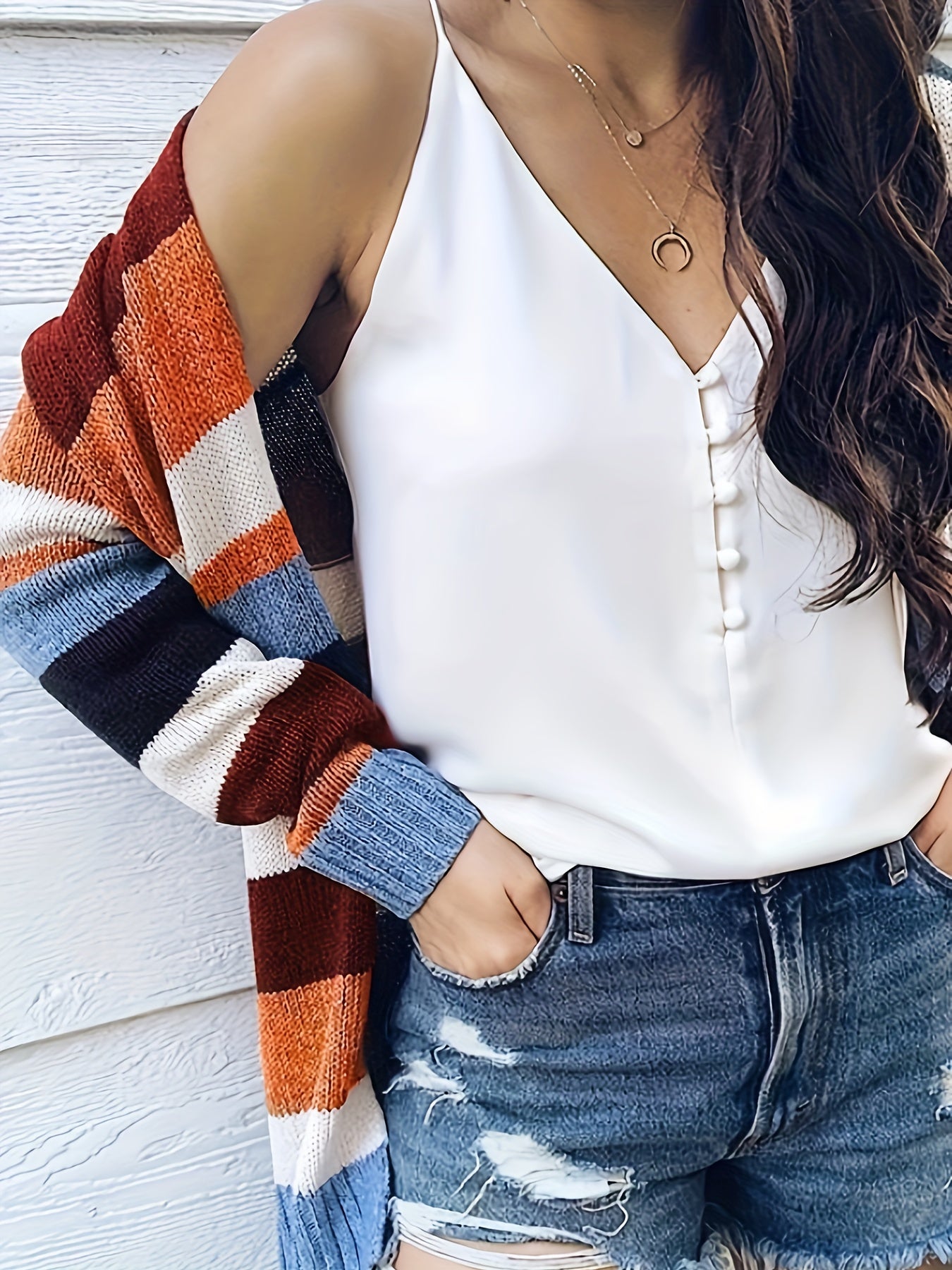  Striped Knitted Long Sleeve Cardigan