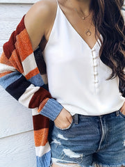  Striped Knitted Long Sleeve Cardigan