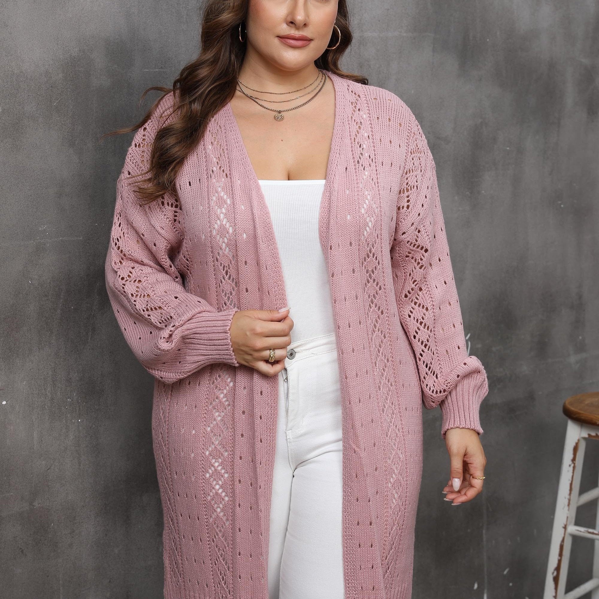  Hollow Out Long Sleeve Cardigan