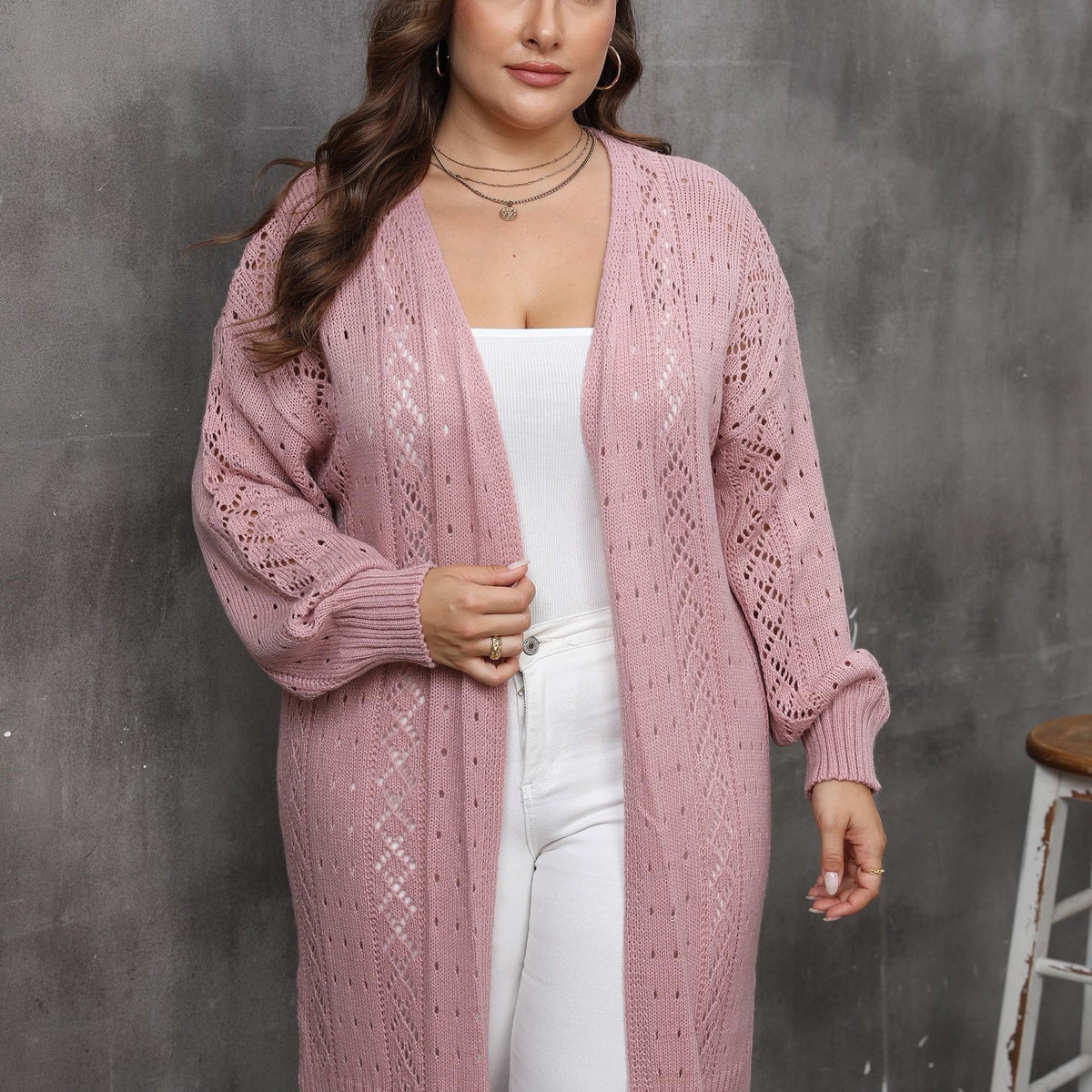  Hollow Out Long Sleeve Cardigan