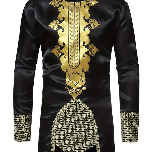 Men's African Dashiki Shirt Long Sleeve Crew Neck Print