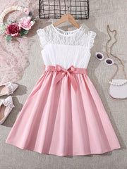 Girls Lace Ruffle Sleeve Dress Holiday Summer