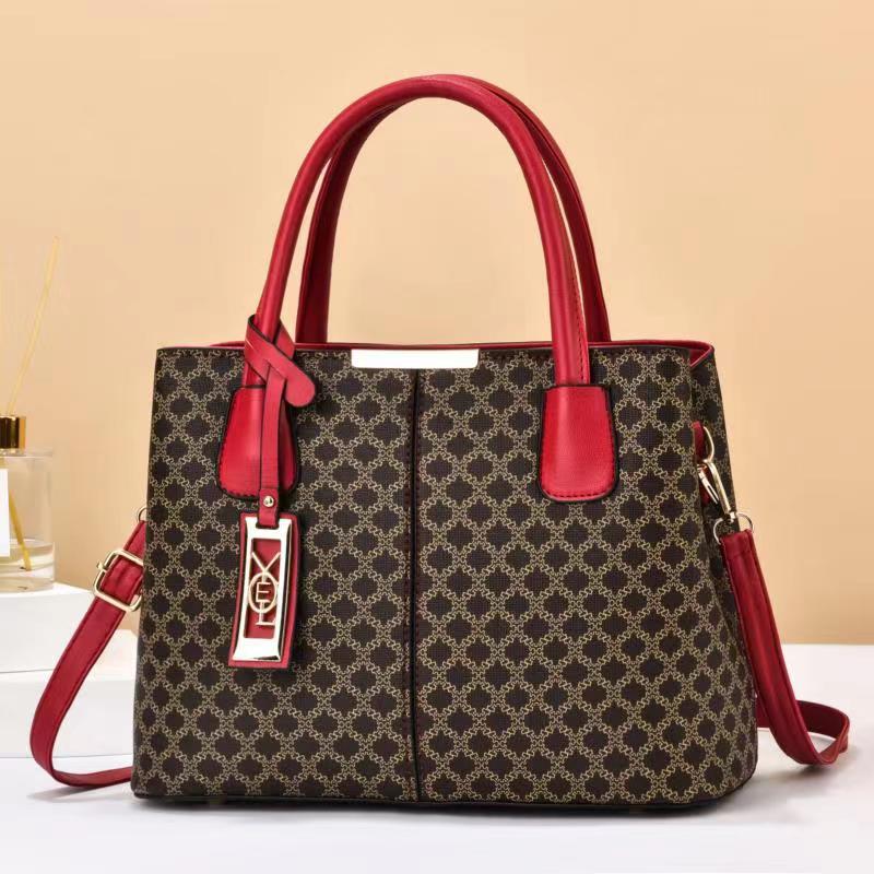 Geometric Pattern Top Handle Bag Metal Decor Zipper Shoulder Bag