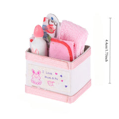 1:12 Scale Plastic Dollhouse Accessories Set with Storage Basket Pink and Teapot