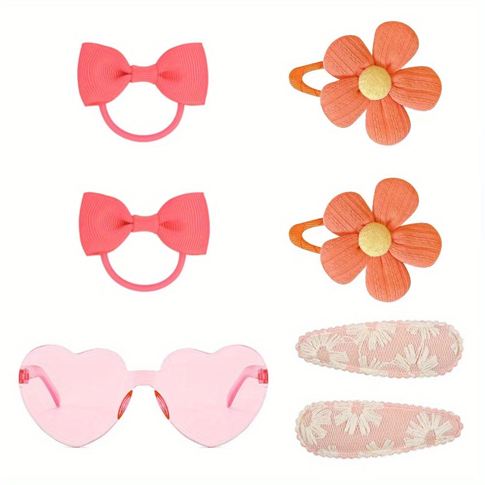 Cartoon Heart Sunglasses & Hair Accessories Set - Holiday Gift for Girls