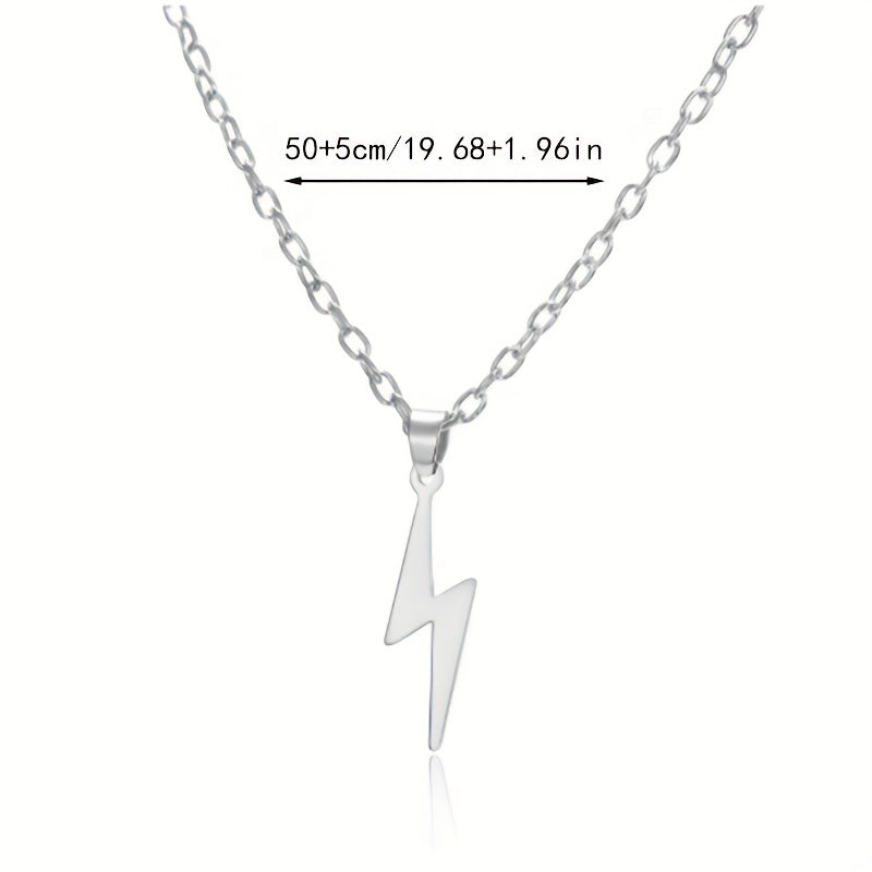 Silver Stainless Steel Lightning Pendant Men's Necklace