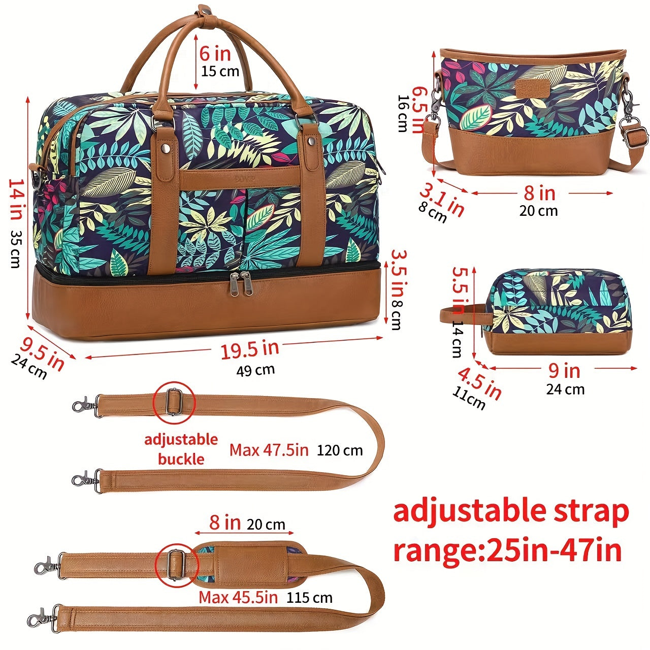 Large Capacity Lightweight Carry on Bag Set Canvas Luggage Weekender Gym Bag