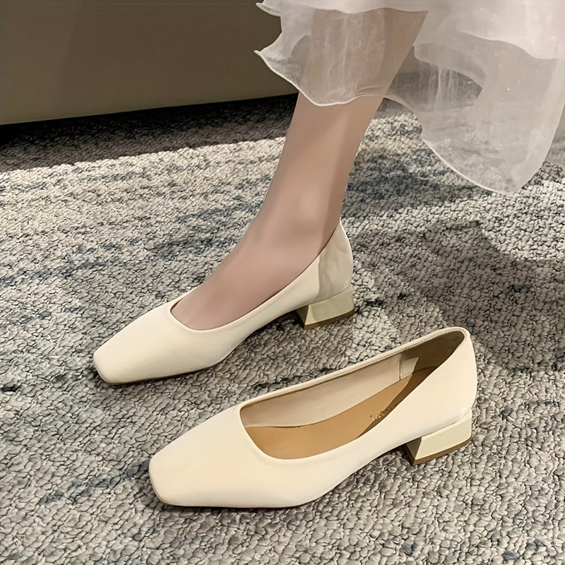 Women's Low Heel Square Toe Slip On Shoes