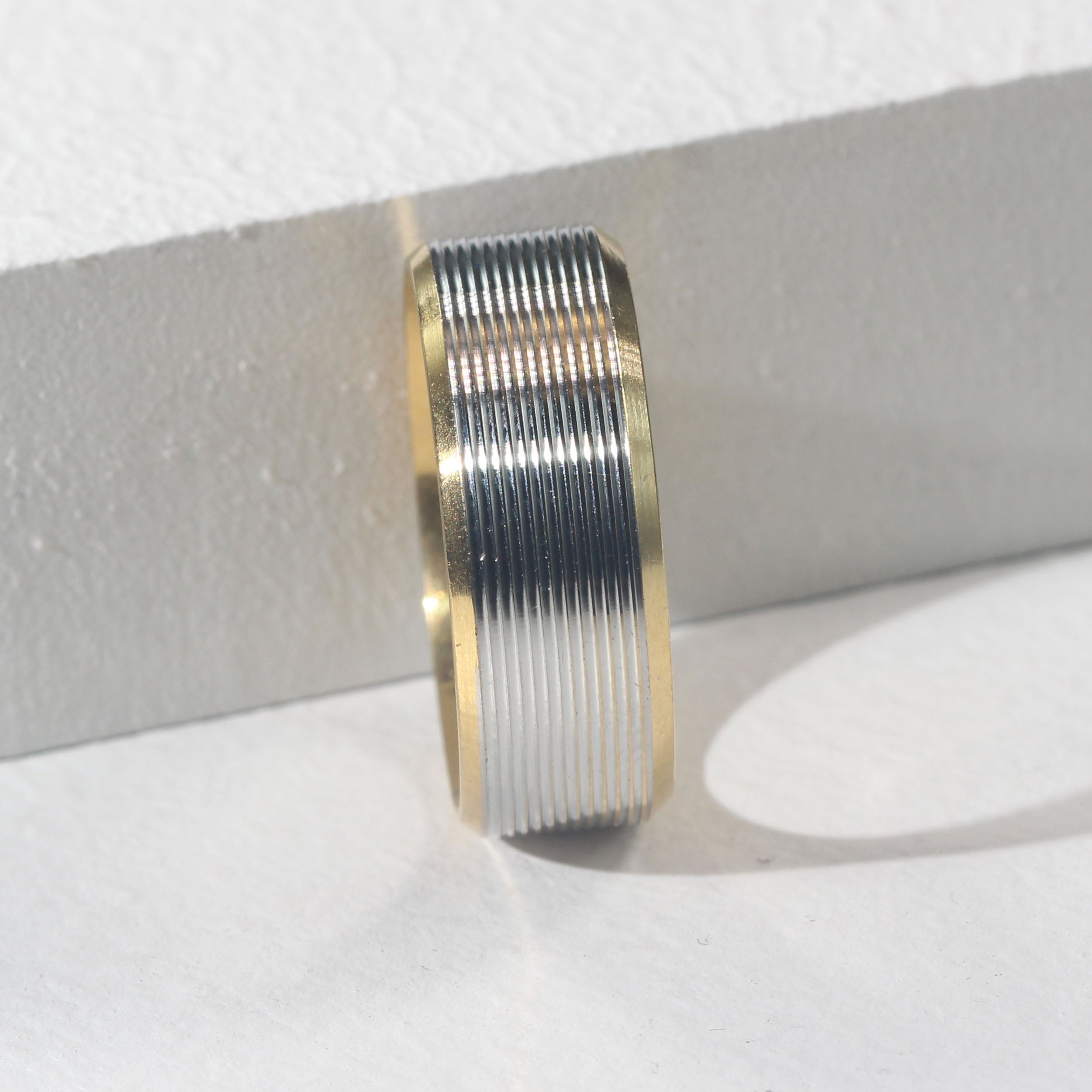 Engraved Grooves Stainless Steel Brushed Ring