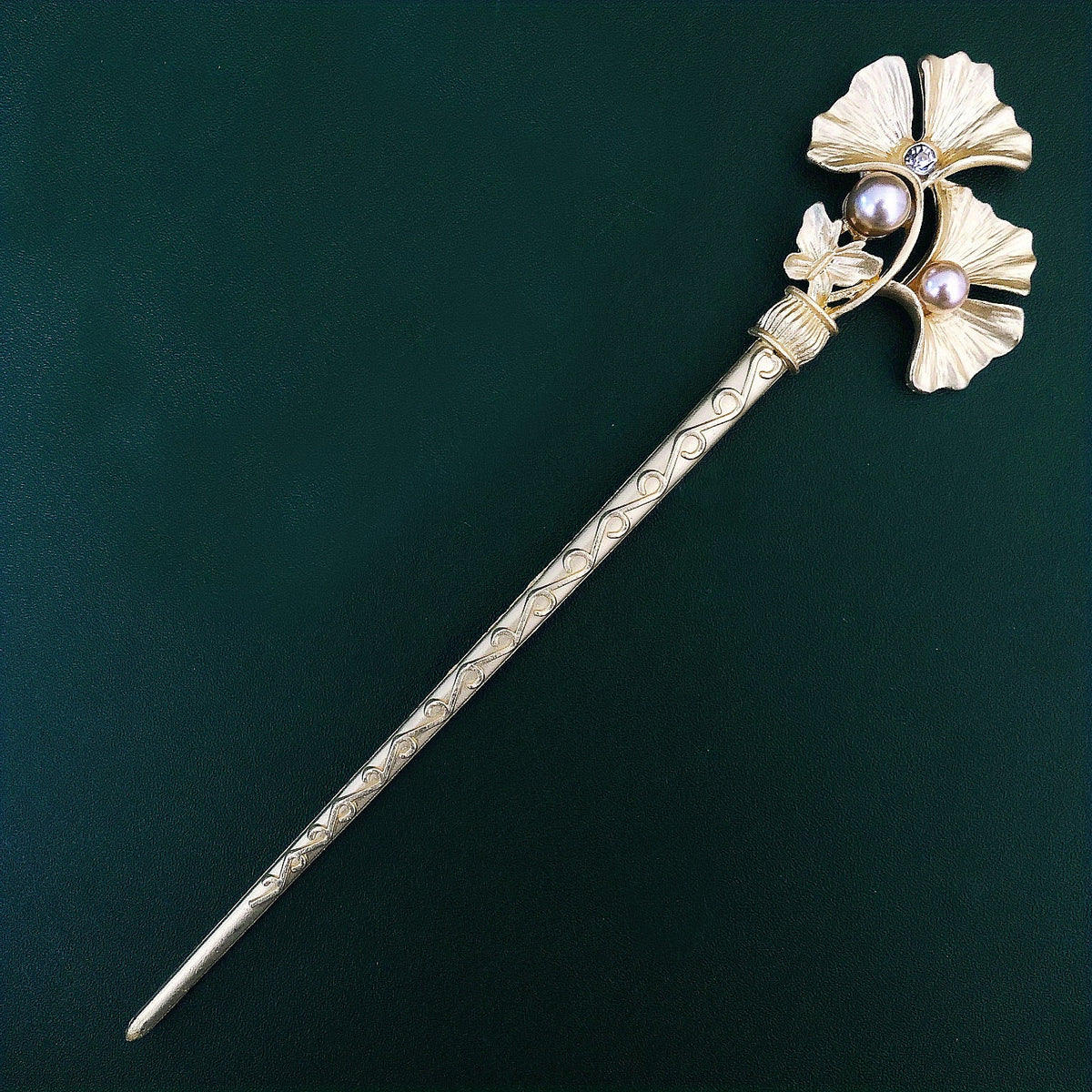 Vintage Ginkgo Leaf Hairpin Faux Pearl Hair Stick