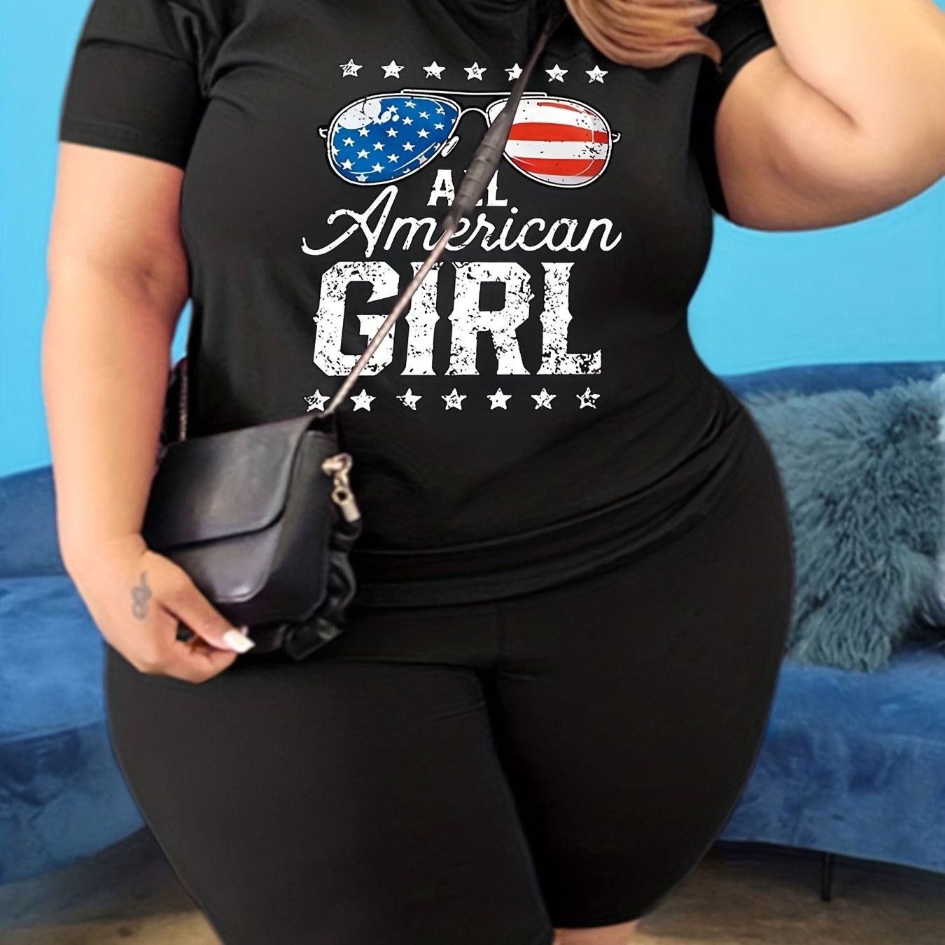  Independence Casual 2-Piece Set Women's Flag & Star Print Top & Shorts