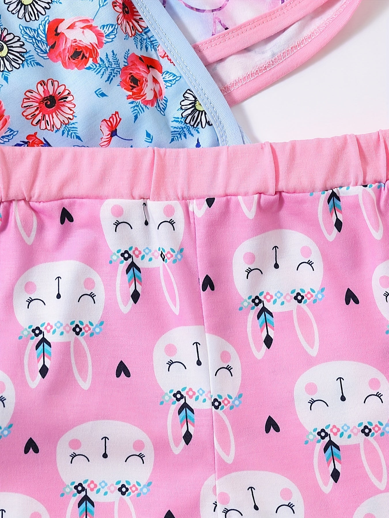3pcs Toddler Girls Fish Scales & Rabbits Flowers Elastic Waist Track Shorts